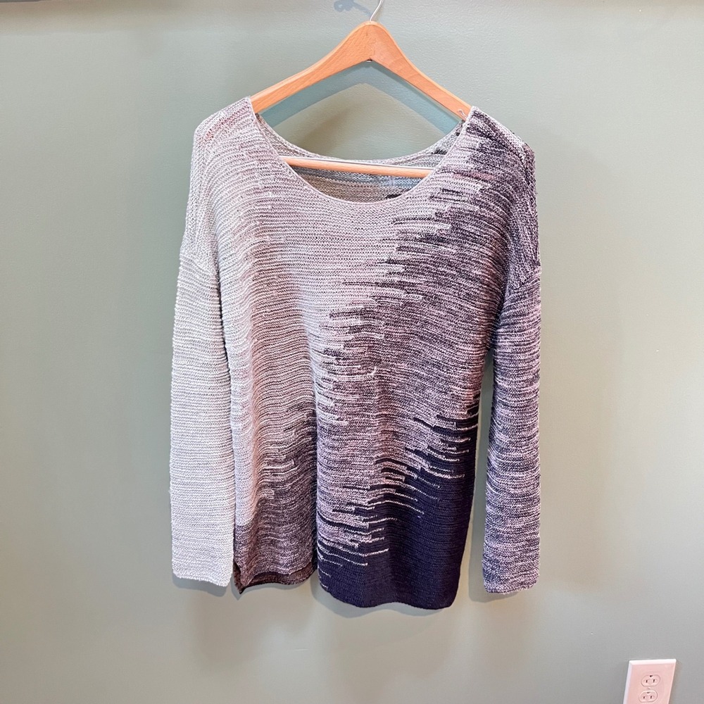 NIC+ZOE Ombre Knit Sweater Long Sleeve Scoop Neck Loose Fit Cotton Blend L